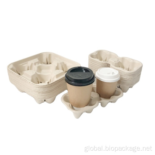 Bagasse Cup Lid And Cup Holder Disposable takeaway sugarcane 4 cups holder for coffee Manufactory